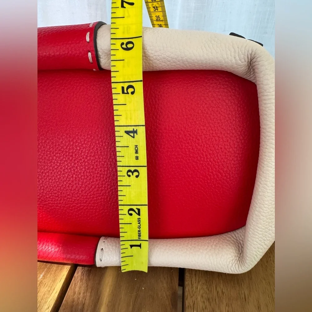 Tory Burch McGraw Colorblock Zip Bucket Bag Brilliant Red New Cream Leather Hobo